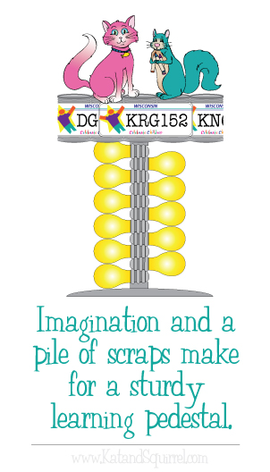 Imagination and a pile of scraps make for a sturdy learning pedestal.