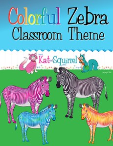 Colorful Zebra Classroom Theme Art - Kat and Squirrel