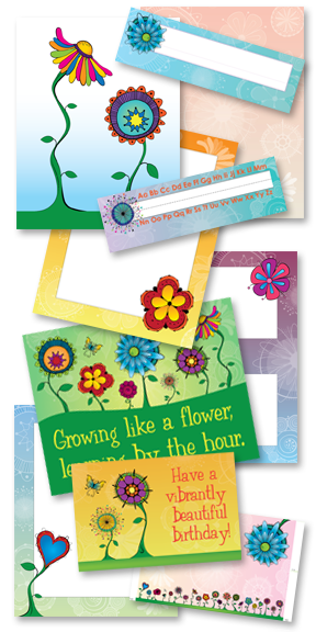 Kat and Squirrel Funky Flowers Classroom Theme Artwork