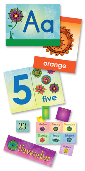 Kat and Squirrel Funky Flowers Classroom Theme Artwork